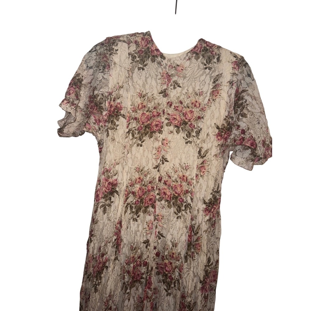 Vtg 90s Sz S Floral Lace Maxi Dress V-Neck Cottagecore Country Romantic Prarier - Picture 6 of 7